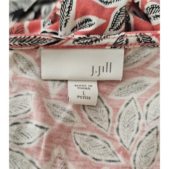 J. JILL Petite All-Over Leaf Print Tunic Top Red Cotton/Modal Blend 3/4 Sleeve L - Picture 3 of 5